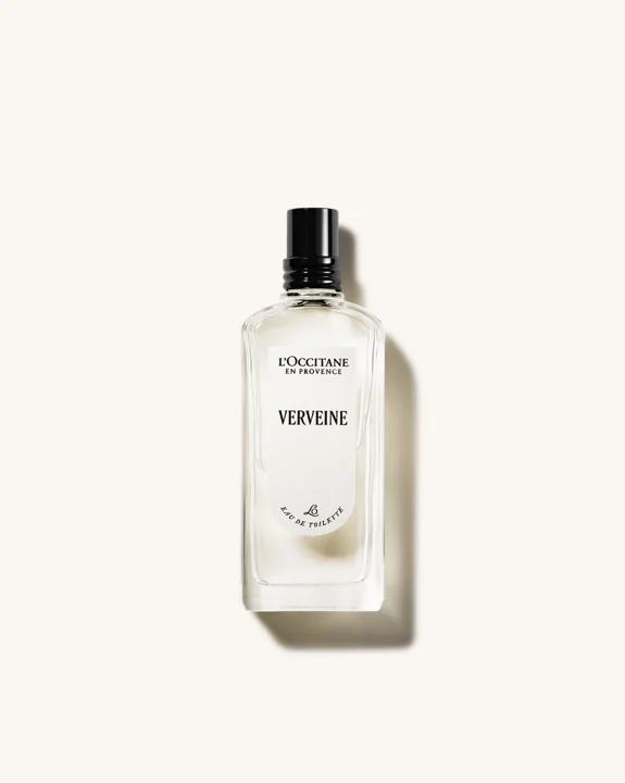 Frasco de Eau de Toilette Verveine L’Occitane de 75 ml, com folha em relevo.
