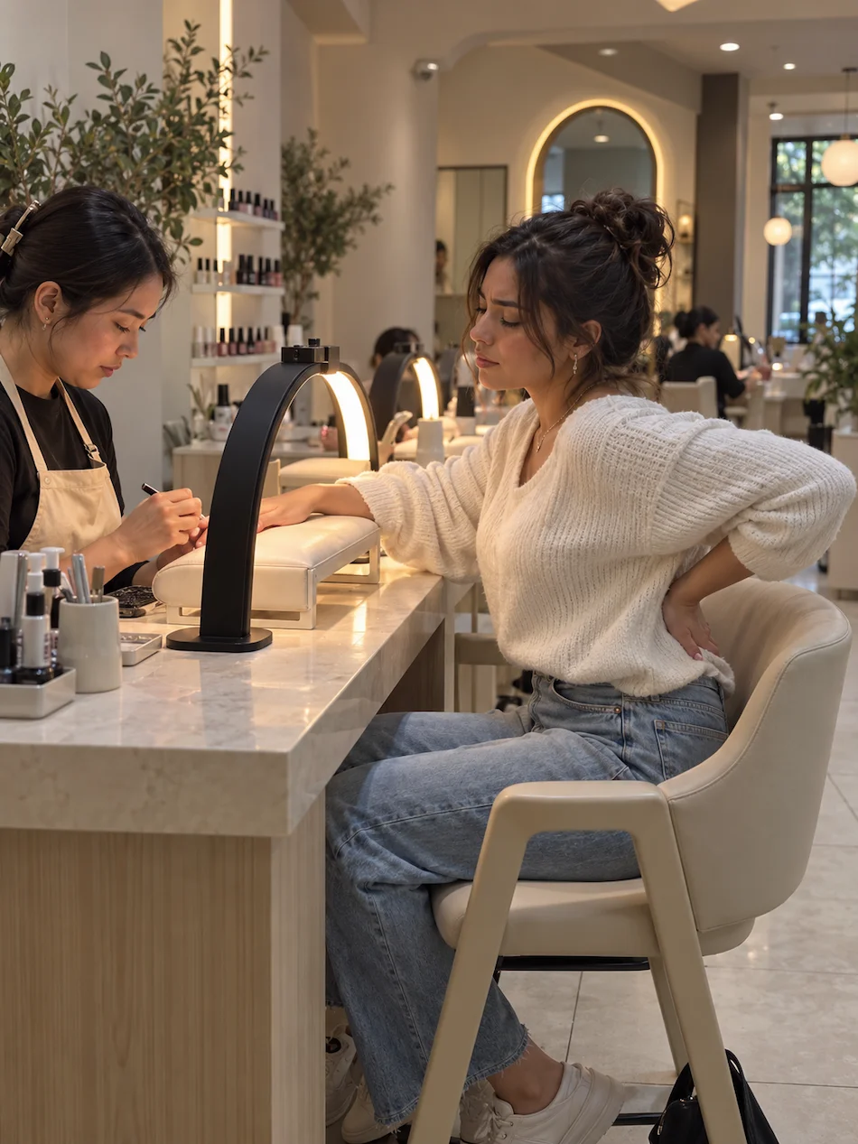 Cliente a fazer manicure num salão de beleza